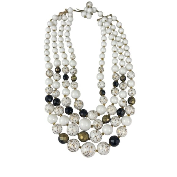 Vintage West Germany Multi-Strand Beaded Necklace With Faux Pearls & Speckled Be - Picture 1 of 7